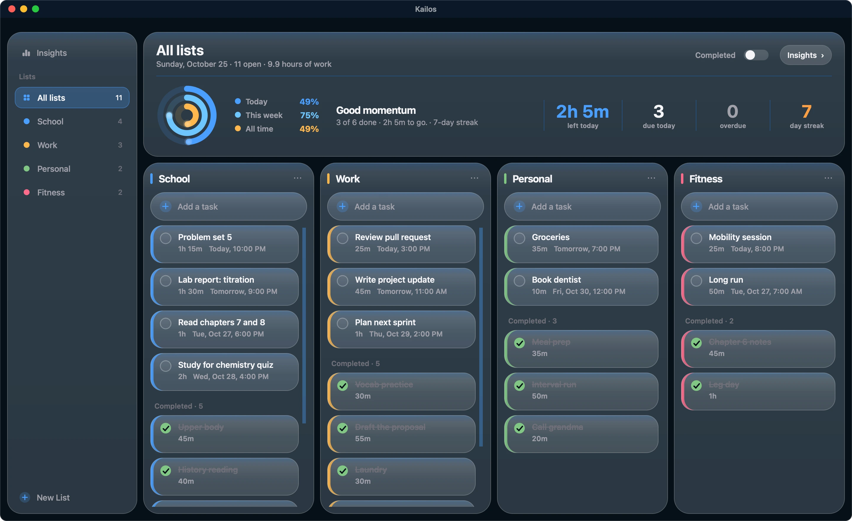 The board in the Deep Blue theme.