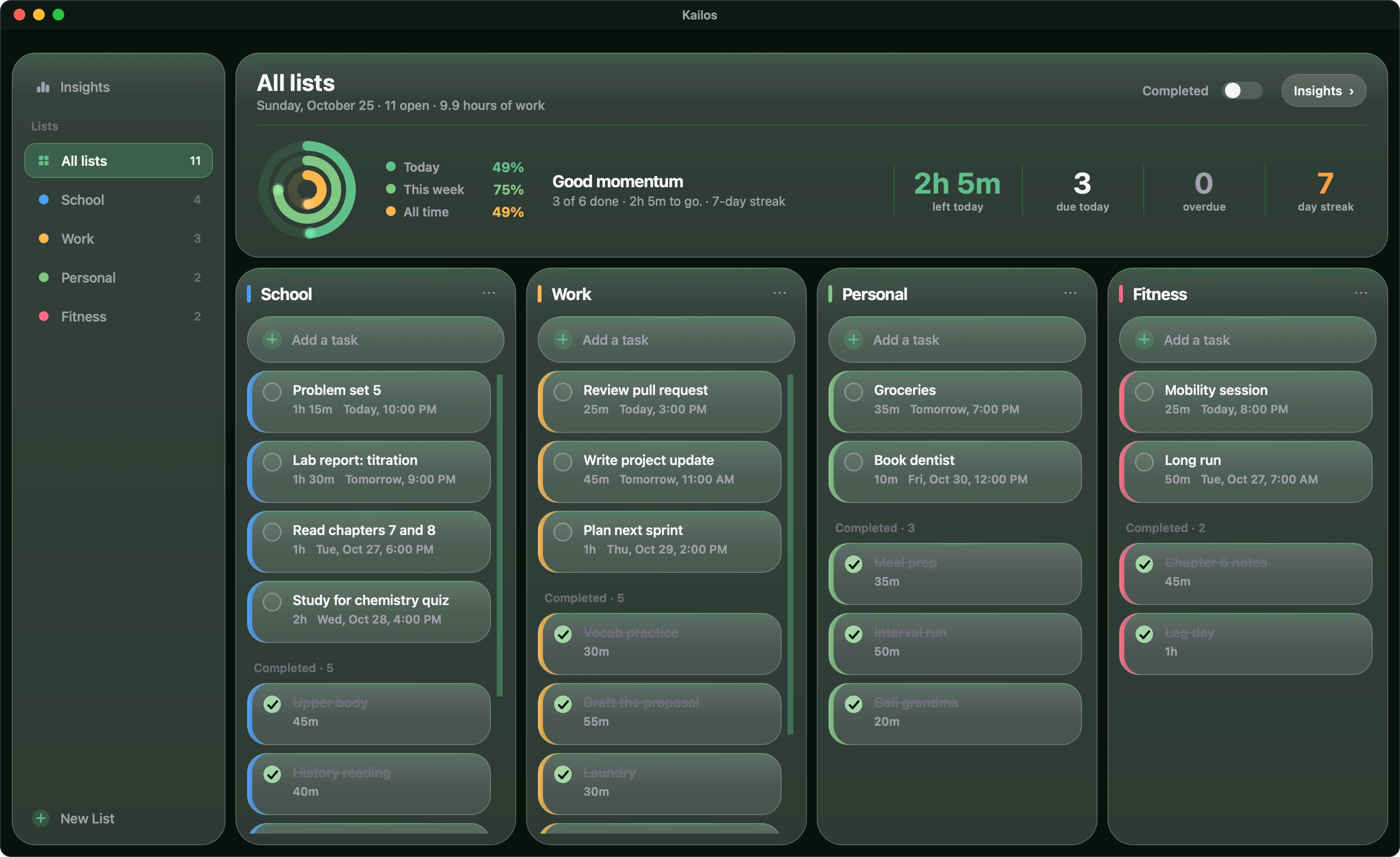 The board in the Dark Green theme.